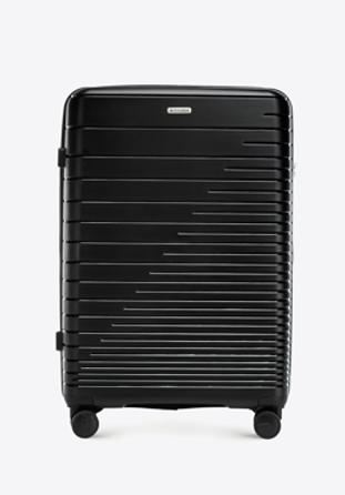 Velký kufr z polypropylenu s lesklými pruhy, černá, 56-3T-163-10, Obrázek 1