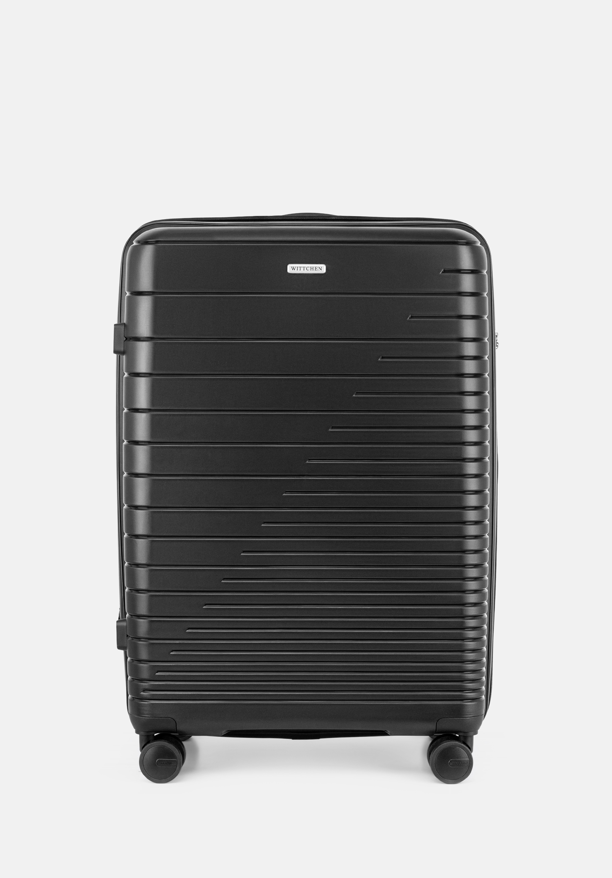 Velký kufr z polypropylenu s lesklými pruhy, černá, 56-3T-163-10, Obrázek 1