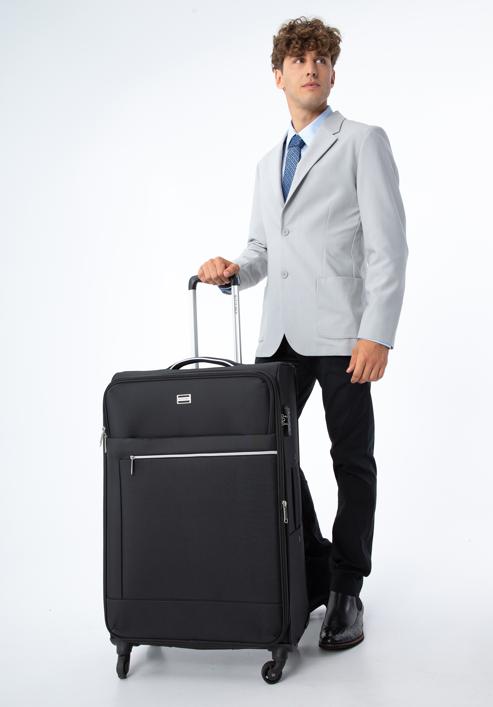 Velký měkký kufr s lesklým zipem na přední straně, černá, 56-3S-853-10, Obrázek 15