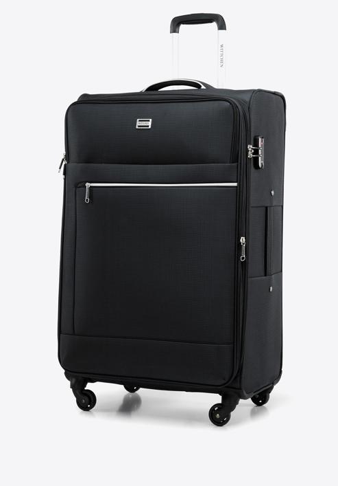 Velký měkký kufr s lesklým zipem na přední straně, černá, 56-3S-853-10, Obrázek 4