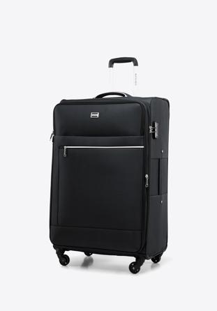 Velký měkký kufr s lesklým zipem na přední straně