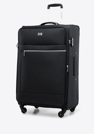Velký měkký kufr s lesklým zipem na přední straně, černá, 56-3S-853-10, Obrázek 1