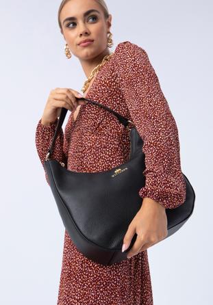 Zaoblená kožená dámská kabelka, černá, 97-4E-622-1, Obrázek 1