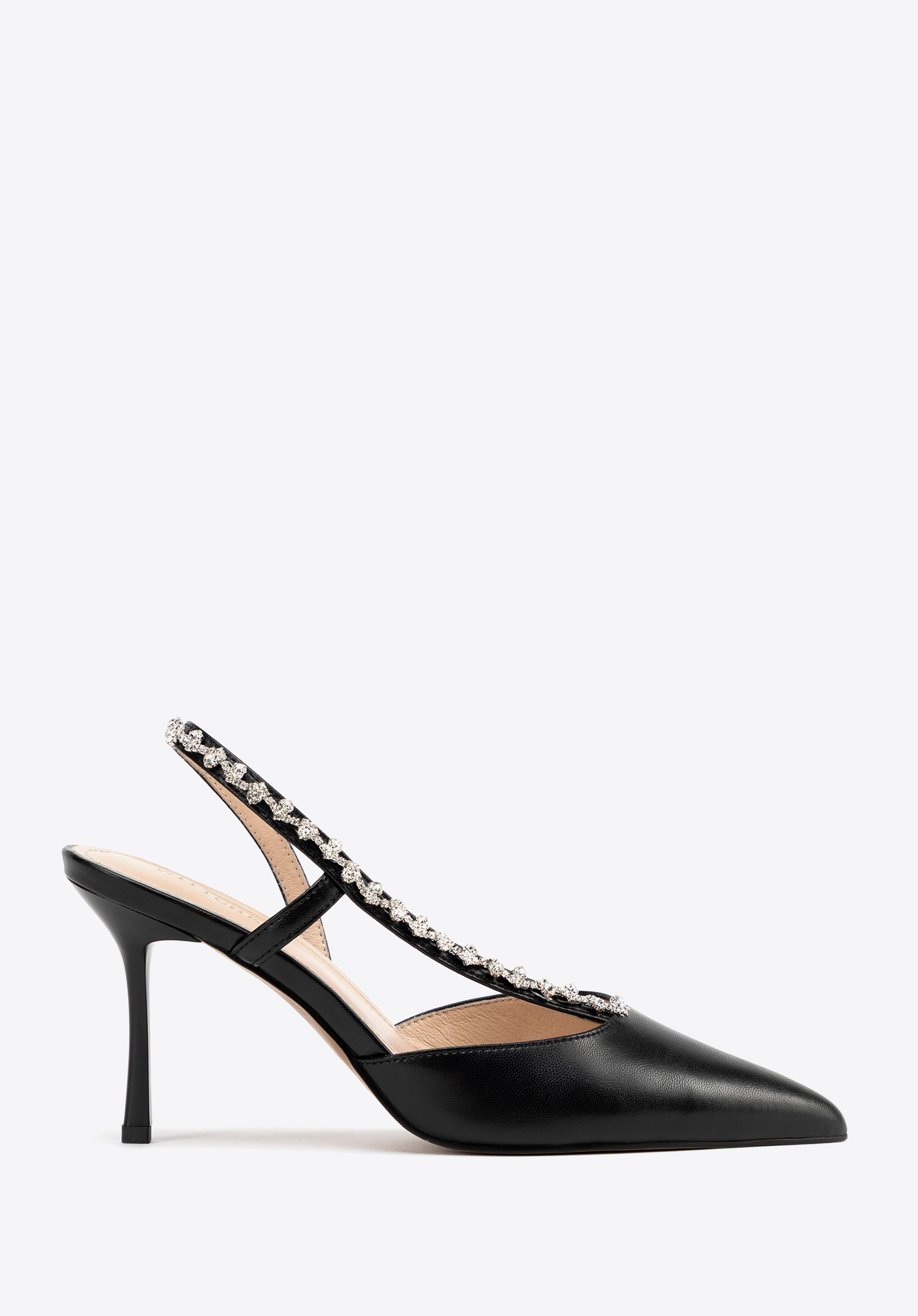 Zdobené kožené slingback kurty, černá, 100-D-512-1-41, Obrázek 1