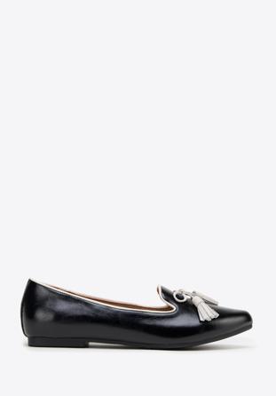 Dámské kožené boty s ozdobnými střapci, černo-béžová, 98-D-958-19-38, Obrázek 1