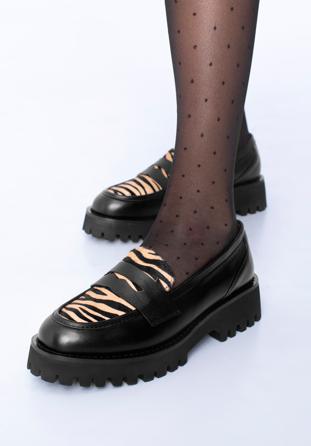 Dámské kožené boty se zvířecím motivem, černo-béžová, 97-D-512-51-36, Obrázek 1