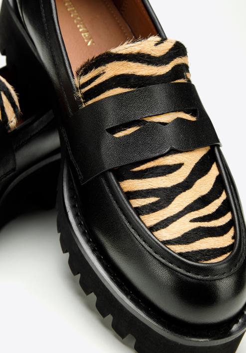Dámské kožené boty se zvířecím motivem, černo-béžová, 97-D-512-10-38, Obrázek 8