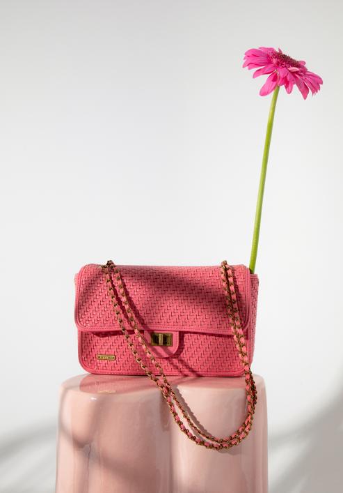 Dámská pletená  kabelka s řetízkem, světle růžový, 98-4Y-010-10, Obrázek 15
