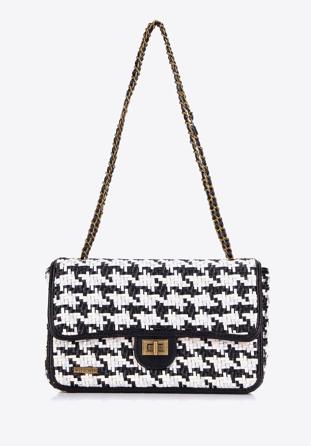 Dámská pletená  kabelka s řetízkem, černo-bílá, 98-4Y-010-10, Obrázek 1