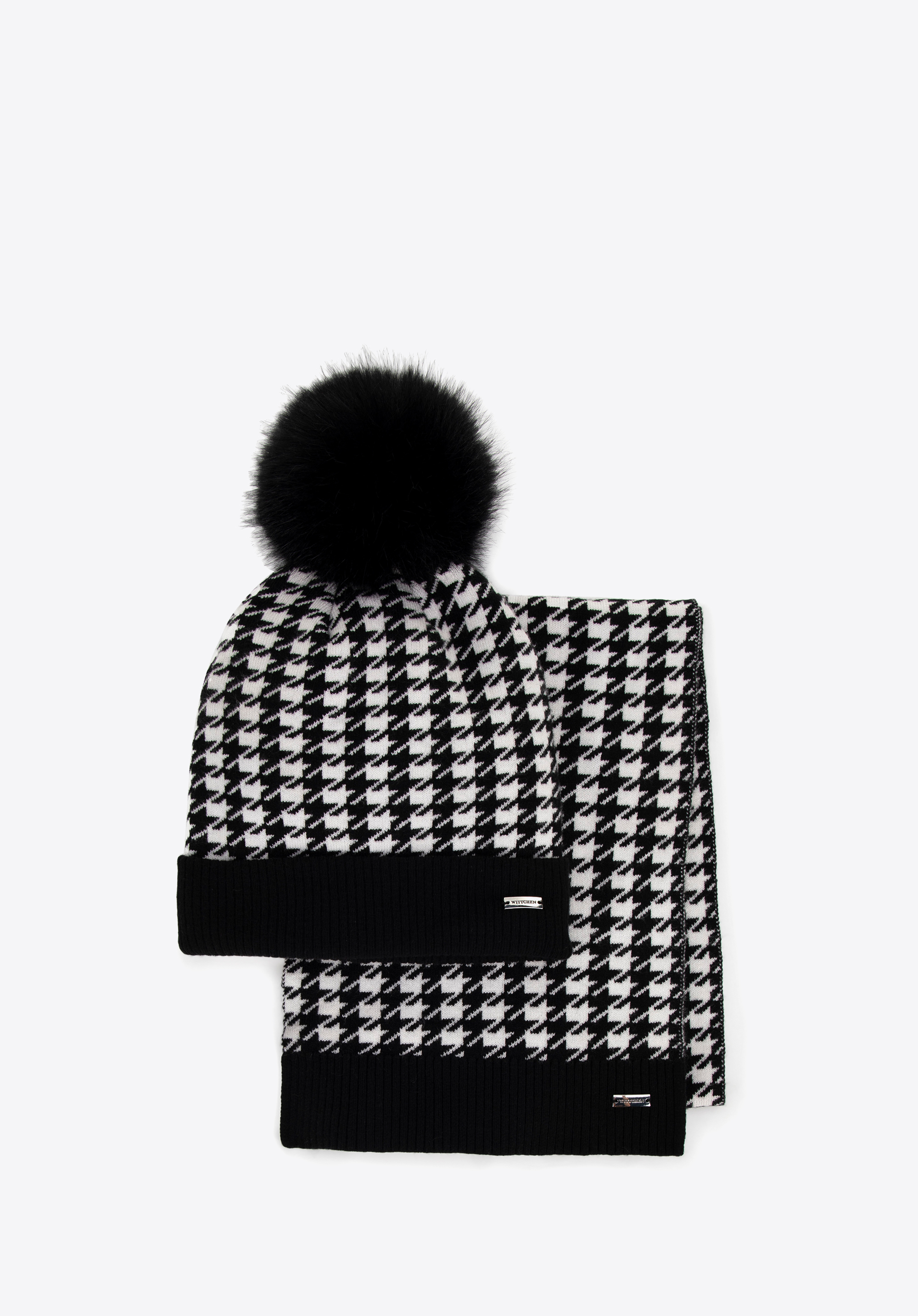 Dámský zimní set se vzorem houndstooth, černo-bílá, 99-SF-014-1, Obrázek 1