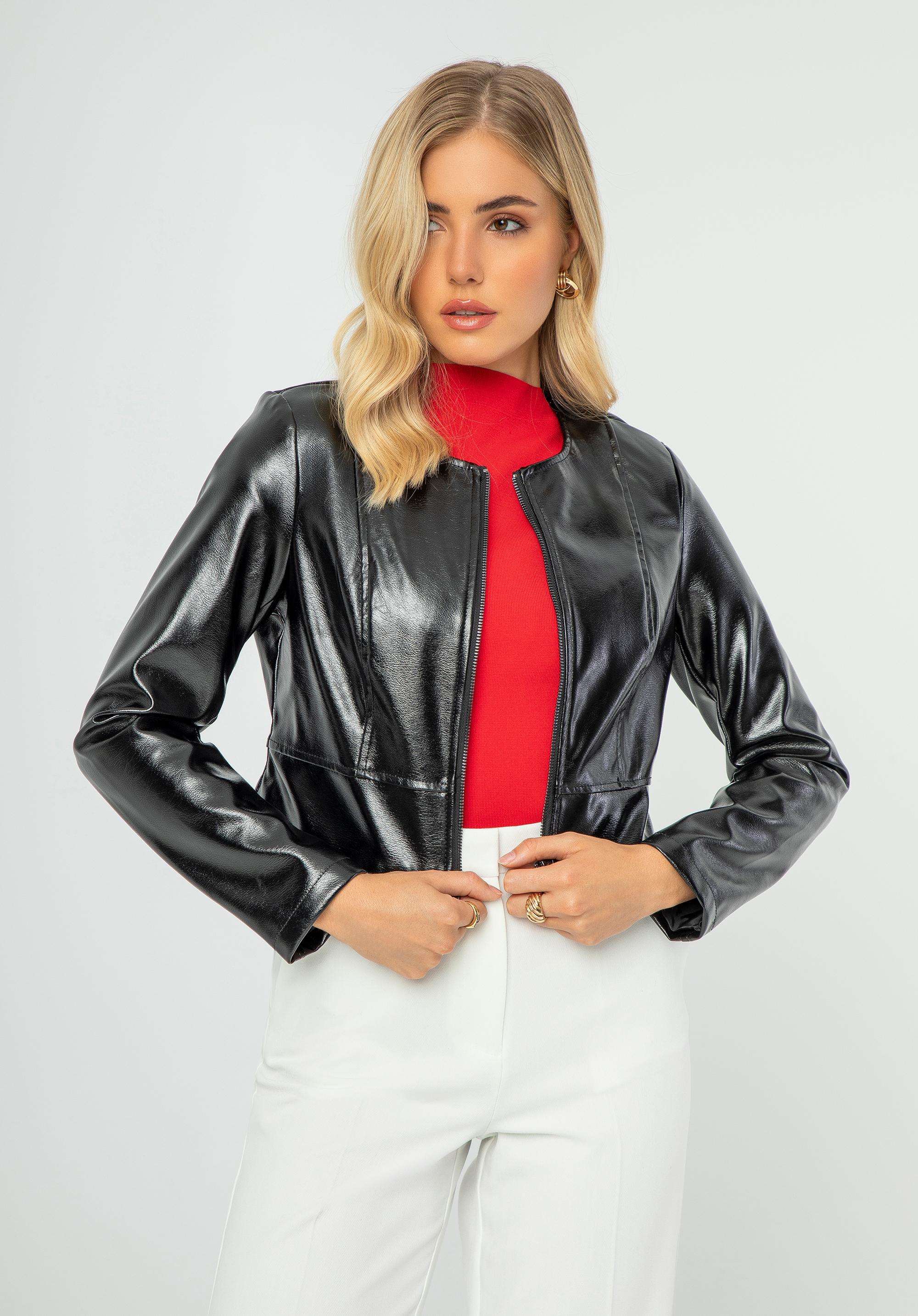 Dámská bunda z umělé kůže, černo-grafitová, 99-9P-102-11-XL, Obrázek 1