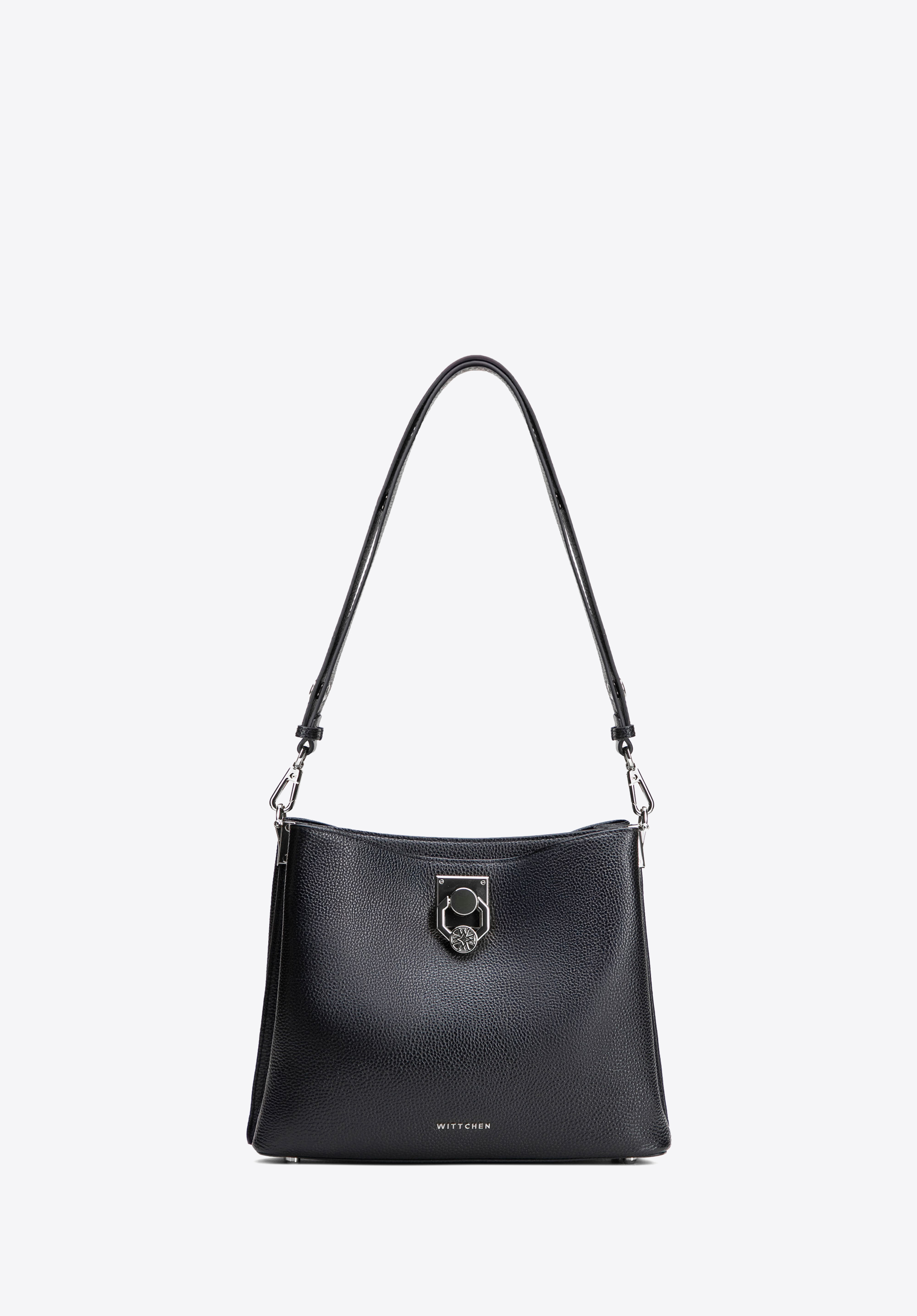 Dámská kožená kabelka přes rameno s přezkou, černo-grafitová, 100-4E-605-G1, Obrázek 1