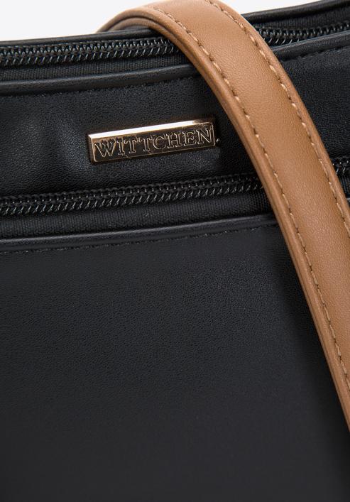 Dámská dvoubarevná kabelka s přední kapsou, černo-hnědá, 97-4Y-630-1, Obrázek 4
