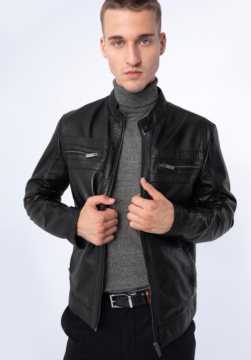 Pánská dvoubarevná kožená bunda, černo-hnědá, 97-09-853-1N-3XL, Obrázek 1
