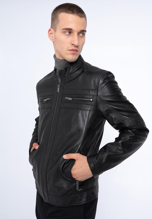 Pánská dvoubarevná kožená bunda, černo-hnědá, 97-09-853-14-3XL, Obrázek 16