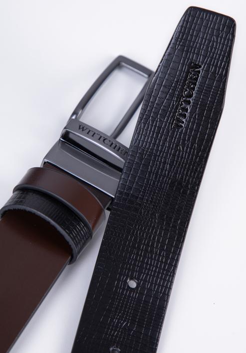 Pánský oboustranný embosovaný kožený pásek, černo-hnědá, 98-8M-903-1-90, Obrázek 3