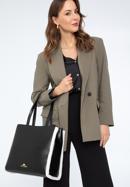 Kožená dvoukomorová dámská kabelka  s ekologickou kožešinou, černo-krémová, 97-4E-605-4, Obrázek 15