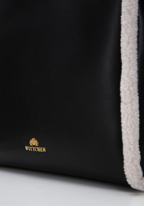 Kožená dvoukomorová dámská kabelka  s ekologickou kožešinou, černo-krémová, 97-4E-605-1, Obrázek 5