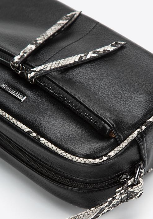 Dámská kabelka s lemem z ekologické kůže s texturou ještěrky, černo šedá, 97-4Y-509-1, Obrázek 4