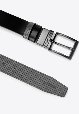 Pánský oboustranný kožený pásek s ražbou, černo šedá, 98-8M-117-18-12, Obrázek 1