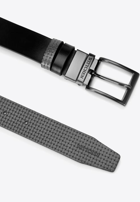 Pánský oboustranný kožený pásek s ražbou, černo šedá, 98-8M-117-14-11, Obrázek 2
