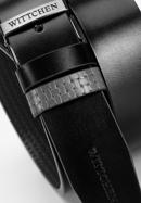 Pánský oboustranný kožený pásek s ražbou, černo šedá, 98-8M-117-18-90, Obrázek 4