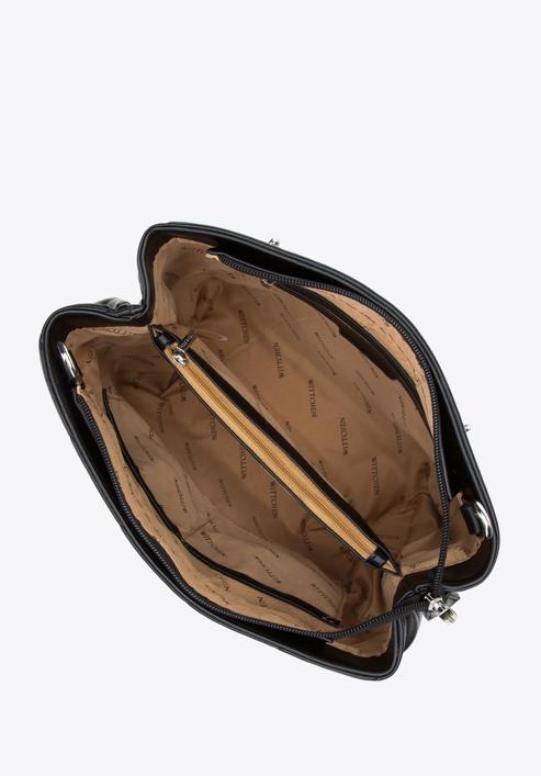 Dámská kabelka s diagonálním prošíváním na řetízku, černo-stříbrná, 97-4Y-608-1S, Obrázek 3