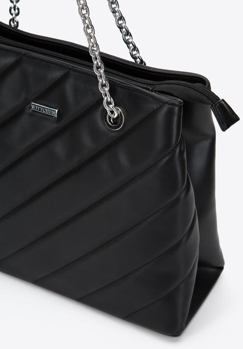 Dámská kabelka s diagonálním prošíváním na řetízku, černo-stříbrná, 97-4Y-608-3, Obrázek 4