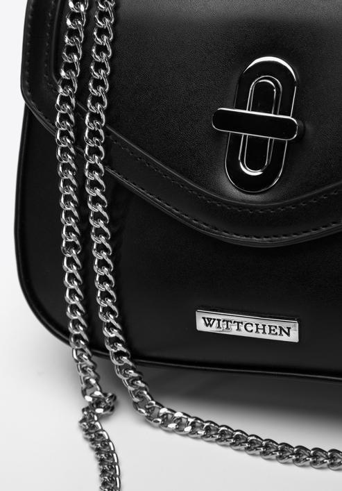 Dámská kabelka  s lemovanou klopou a řetízkem, černo-stříbrná, 97-4Y-755-P, Obrázek 5