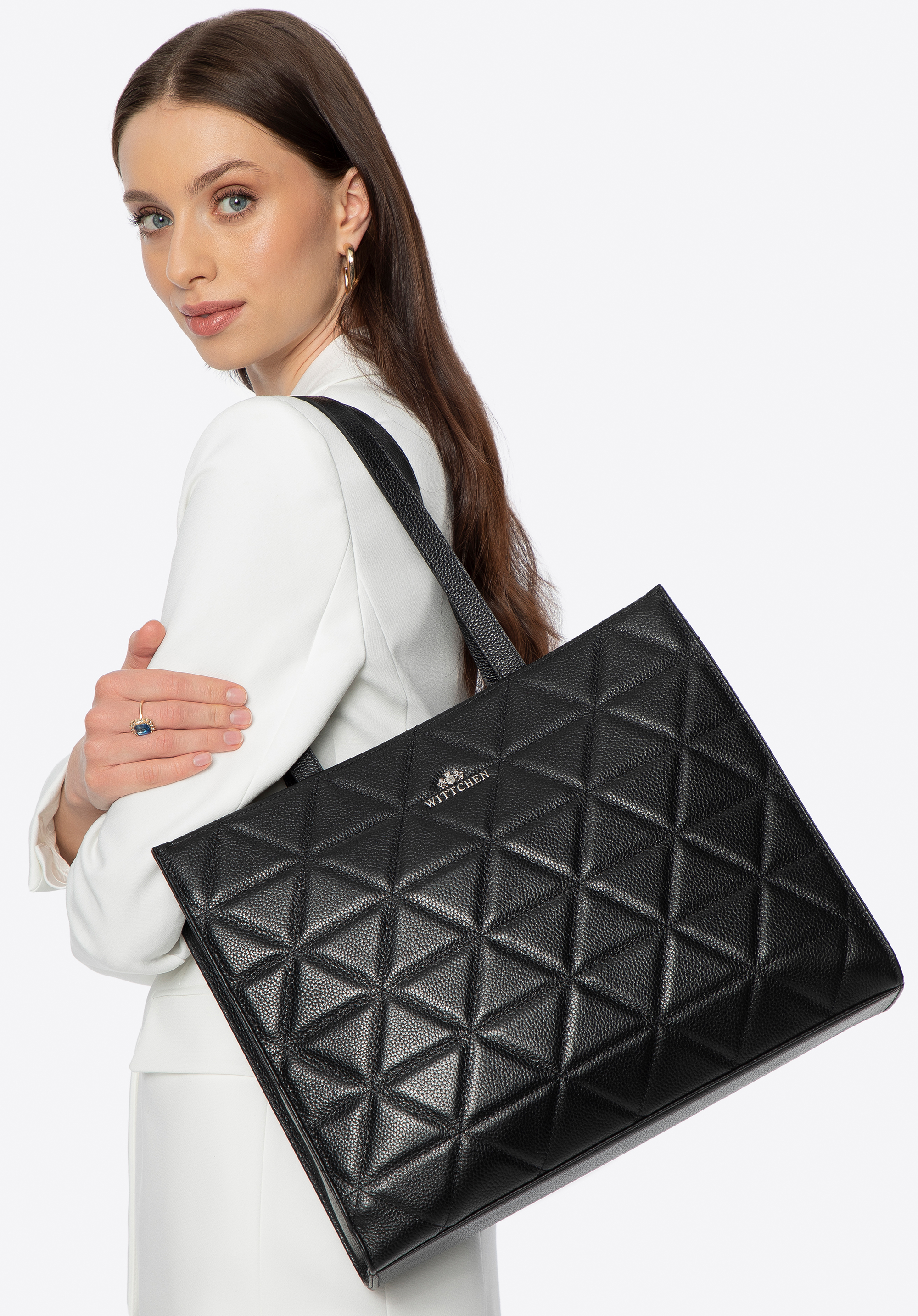 Dámská prošívaná kožená shopper taška