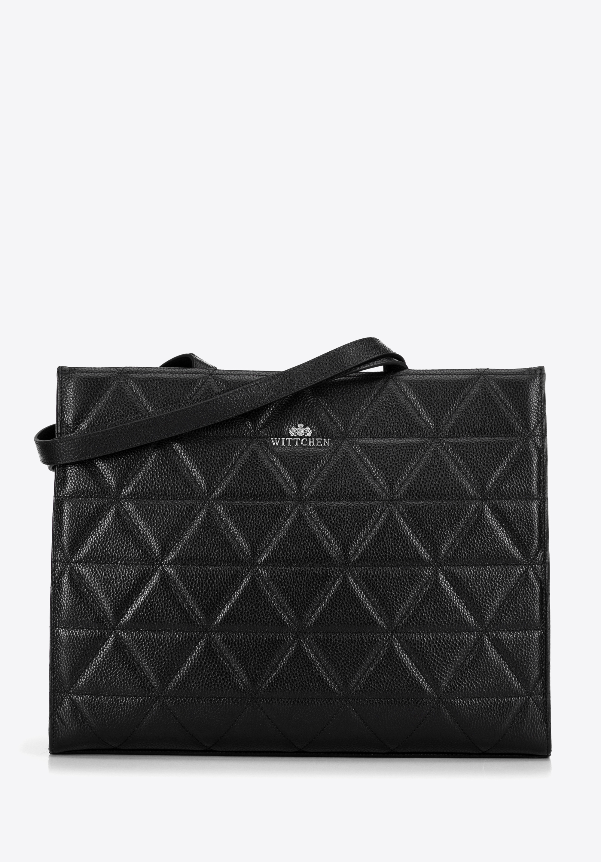 Dámská prošívaná kožená shopper taška, černo-stříbrná, 100-4E-613-1S, Obrázek 1