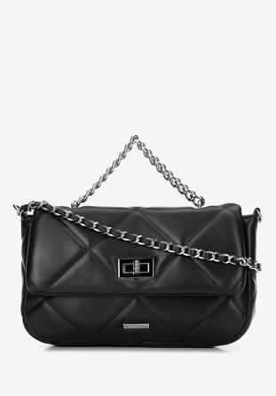 Malá prošívaná dámská kabelka s řetízkem, černo-stříbrná, 97-4Y-228-1S, Obrázek 1