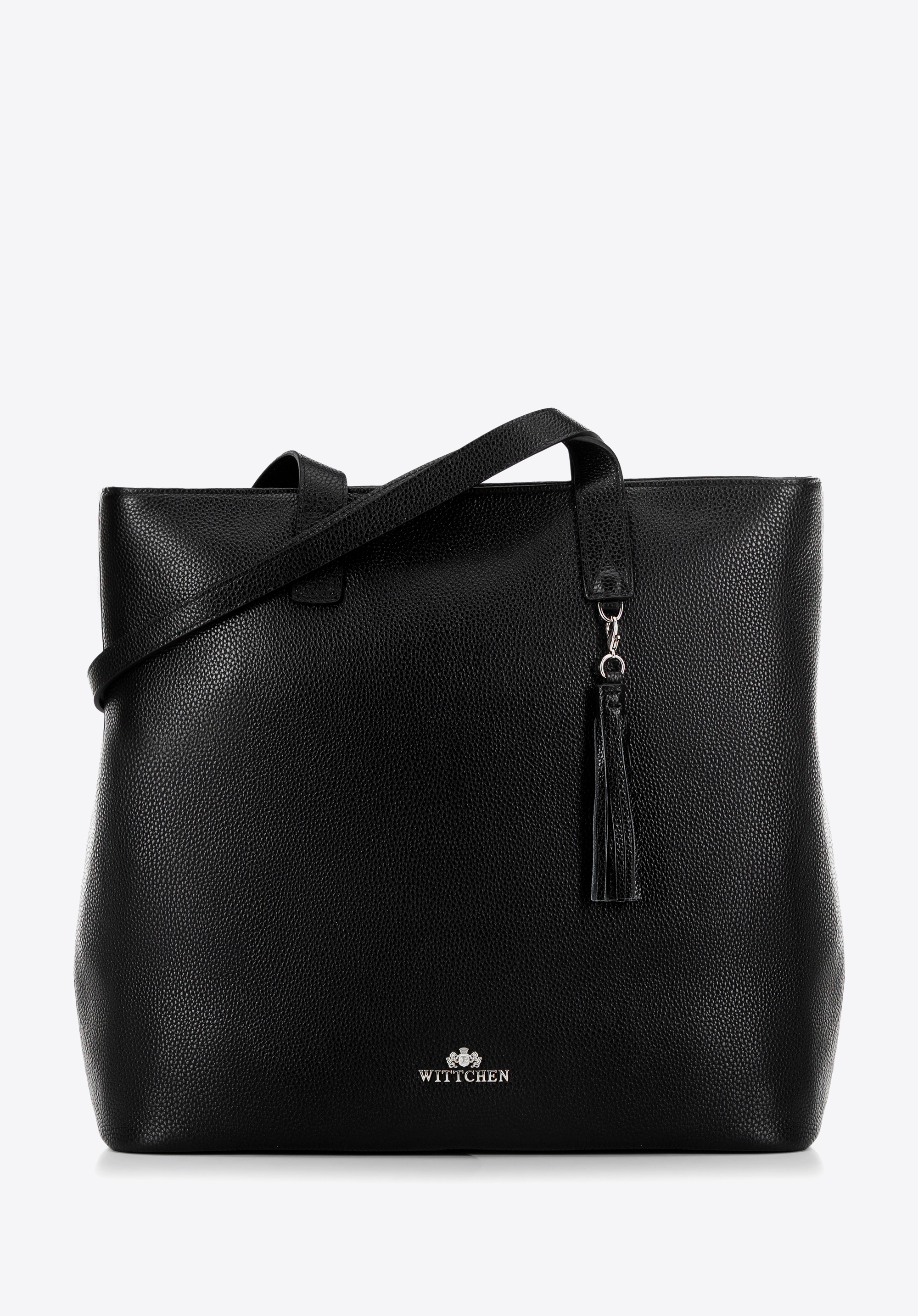 Dámská vertikální kožená shopper taška, černo-stříbrná, 100-4E-622-1S, Obrázek 1