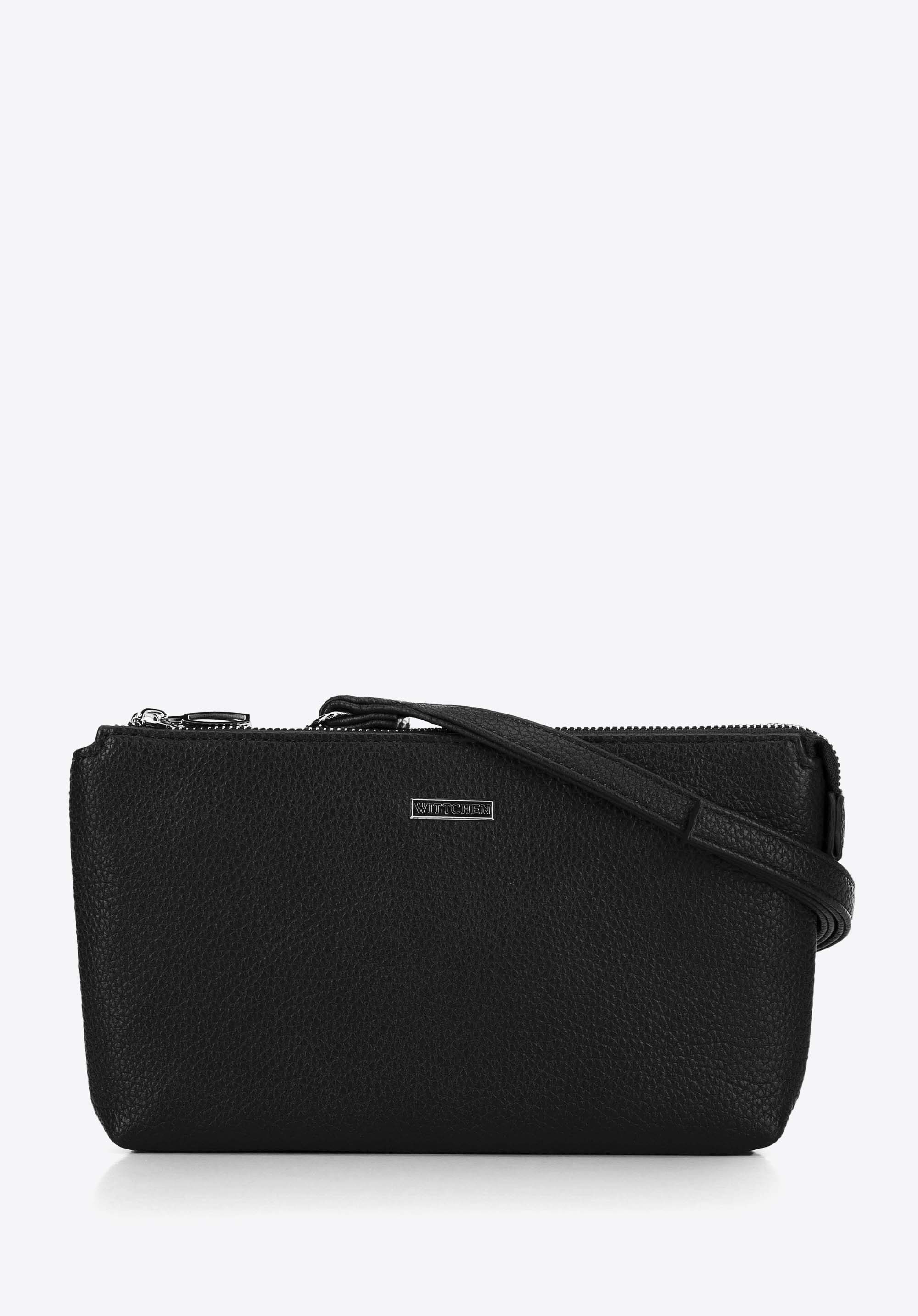 Dvoukomorová crossbody kabelka z umělé kůže, černo-stříbrná, 29-4Y-607-1S, Obrázek 1