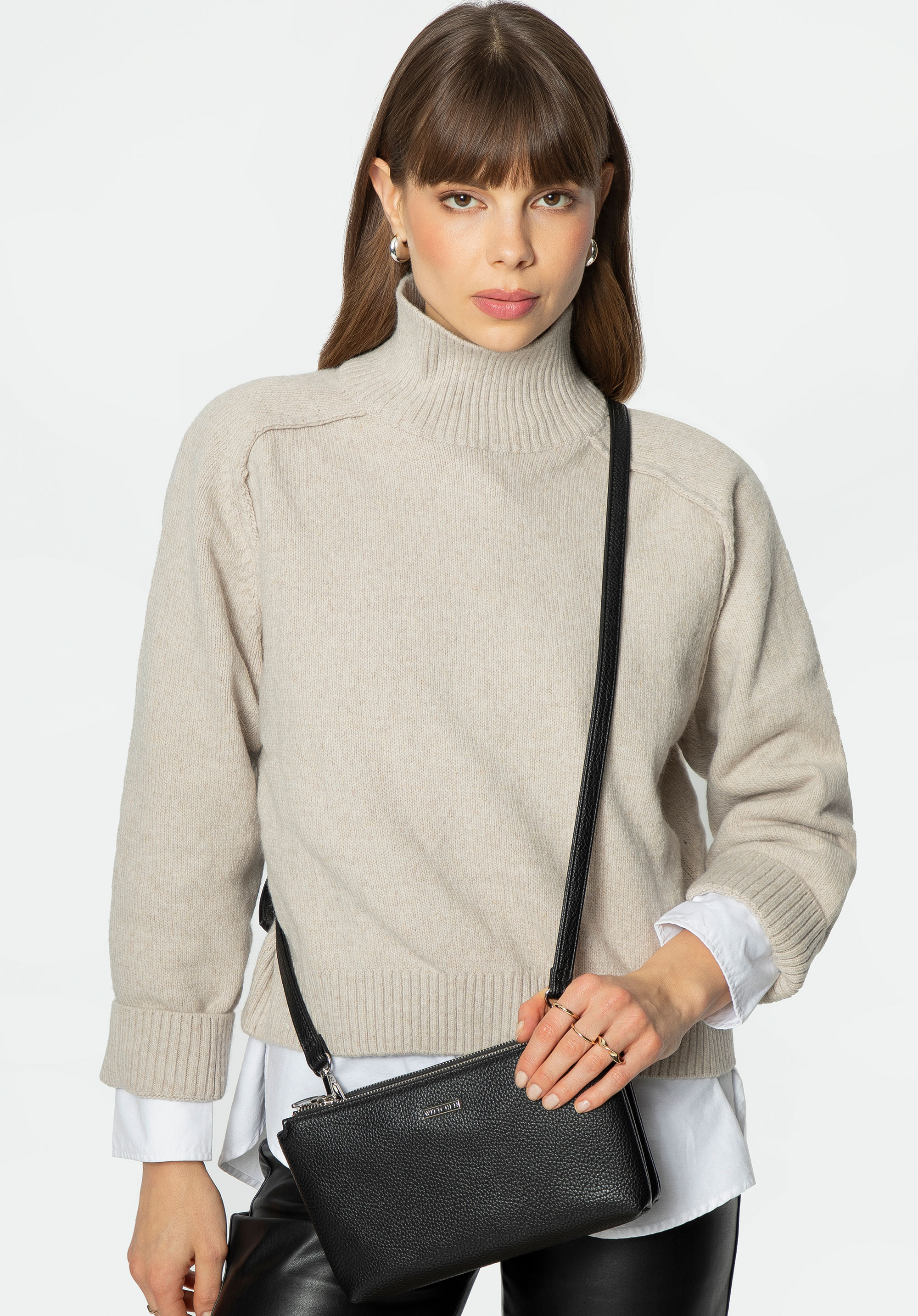 Dvoukomorová crossbody kabelka z umělé kůže, černo-stříbrná, 29-4Y-607-1S, Obrázek 1