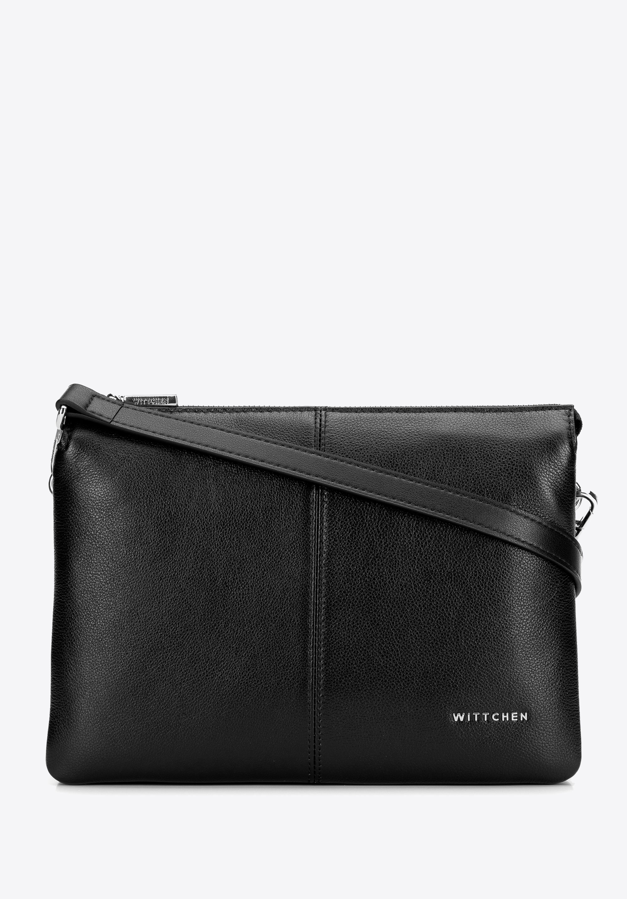 Klasická kožená crossbody kabelka se dvěma přihrádkami, černo-stříbrná, 101-4E-607-1S, Obrázek 1