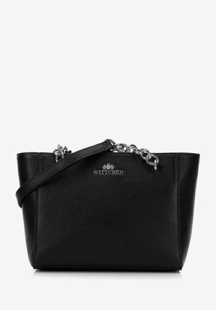 Malá dámská kožená kabelka s řetízkem, černo-stříbrná, 98-4E-611-1S, Obrázek 1