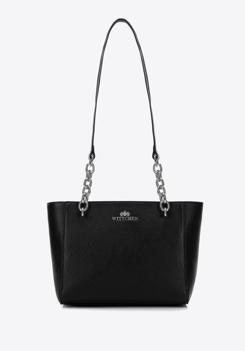 Malá dámská kožená kabelka s řetízkem, černo-stříbrná, 98-4E-611-9, Obrázek 2