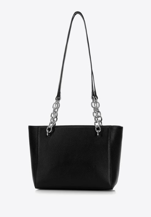 Malá dámská kožená kabelka s řetízkem, černo-stříbrná, 98-4E-611-0S, Obrázek 3