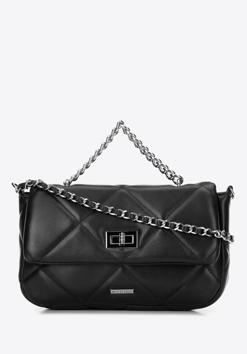 Malá prošívaná dámská kabelka s řetízkem, černo-stříbrná, 97-4Y-228-9, Obrázek 1