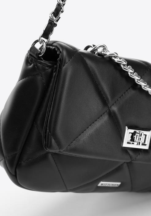 Malá prošívaná dámská kabelka s řetízkem, černo-stříbrná, 97-4Y-228-9, Obrázek 4