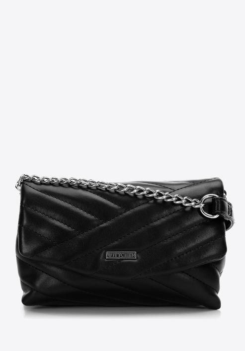 Mini kabelka z geometrický prošívané ekologické kůže, černo-stříbrná, 97-4Y-529-3, Obrázek 1