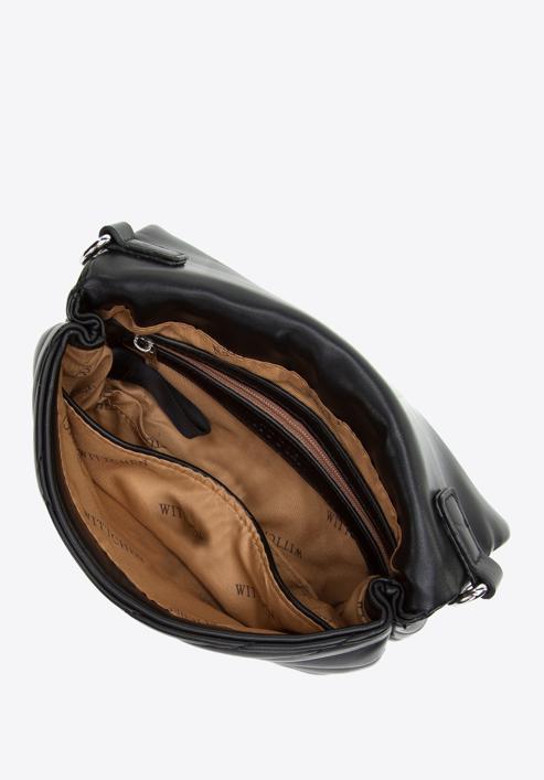 Mini kabelka z geometrický prošívané ekologické kůže, černo-stříbrná, 97-4Y-529-3, Obrázek 3