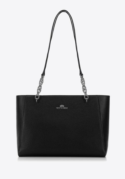 Velká kožená kabelka s řetízkem, černo-stříbrná, 98-4E-610-1S, Obrázek 2