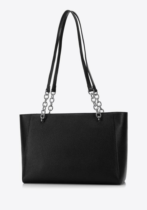 Velká kožená kabelka s řetízkem, černo-stříbrná, 98-4E-610-0S, Obrázek 3