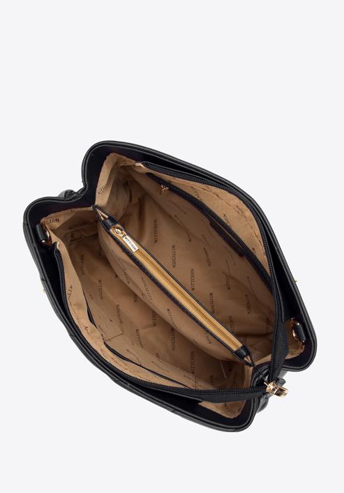 Dámská kabelka s diagonálním prošíváním na řetízku, černo-zlatá, 97-4Y-608-4, Obrázek 3