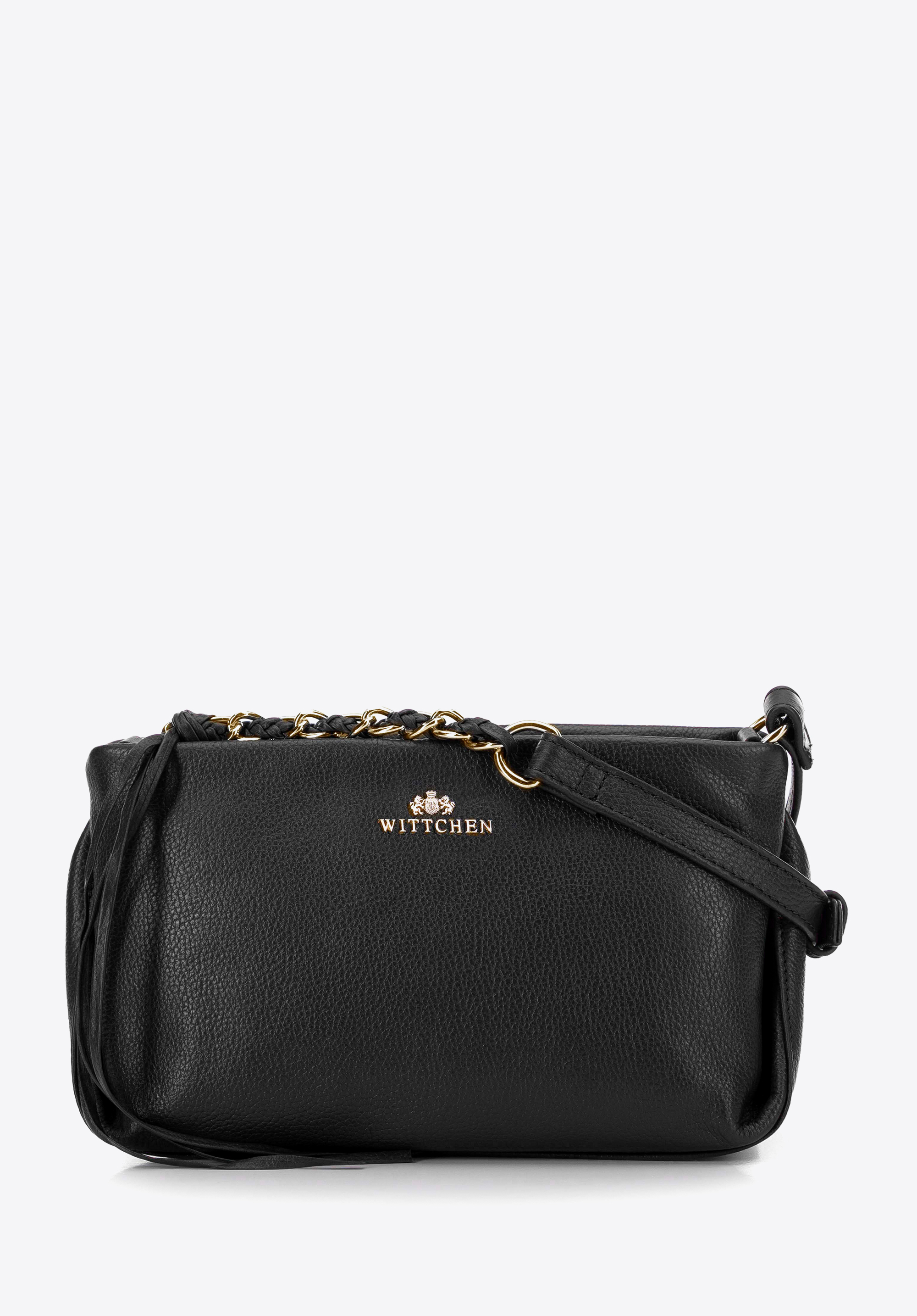 Dámská kožená crossbody kabelka s ozdobnými detaily, černo-zlatá, 99-4E-009-1G, Obrázek 1