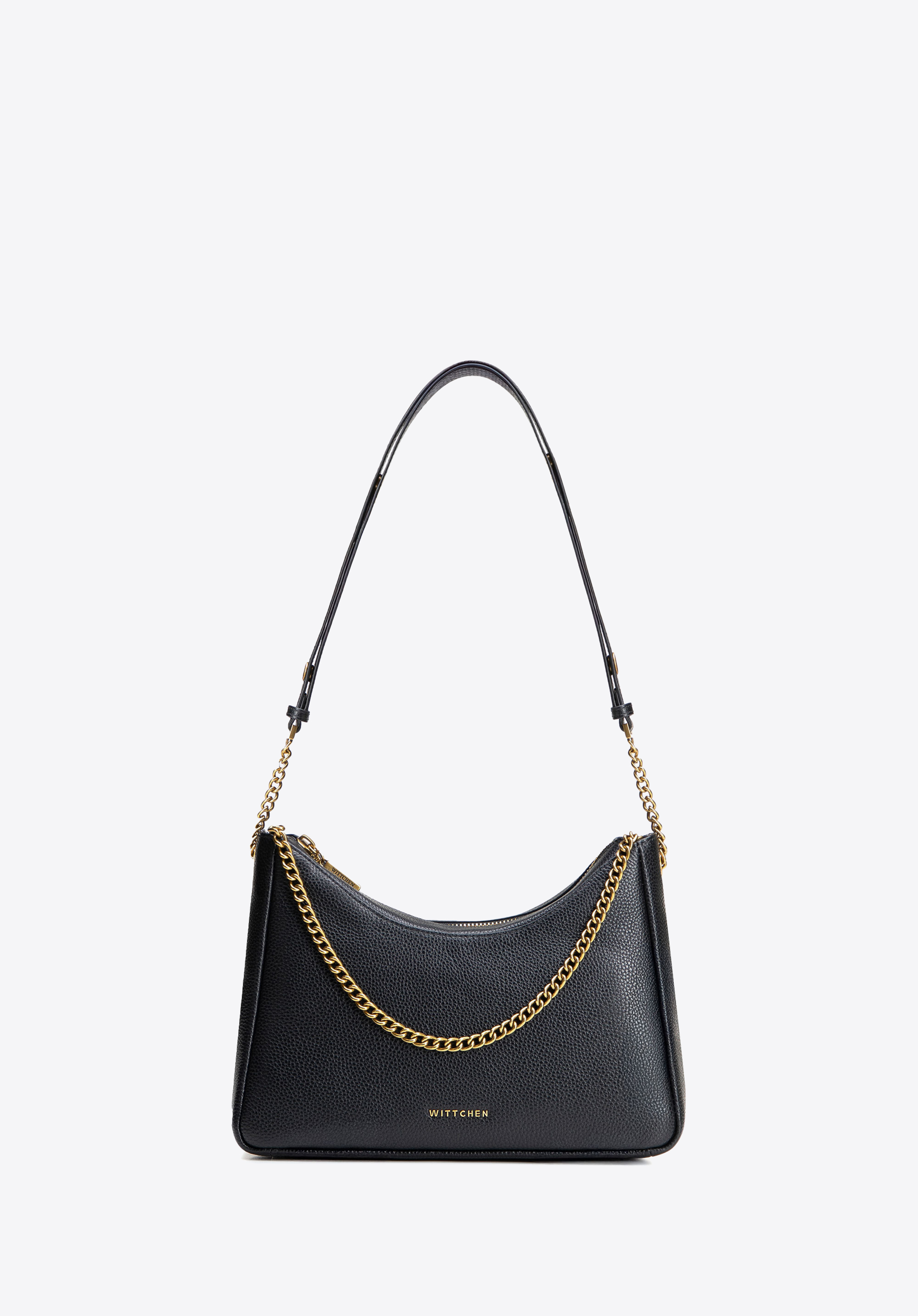 Dámská kožená kabelka, černo-zlatá, 100-4E-606-1G, Obrázek 1