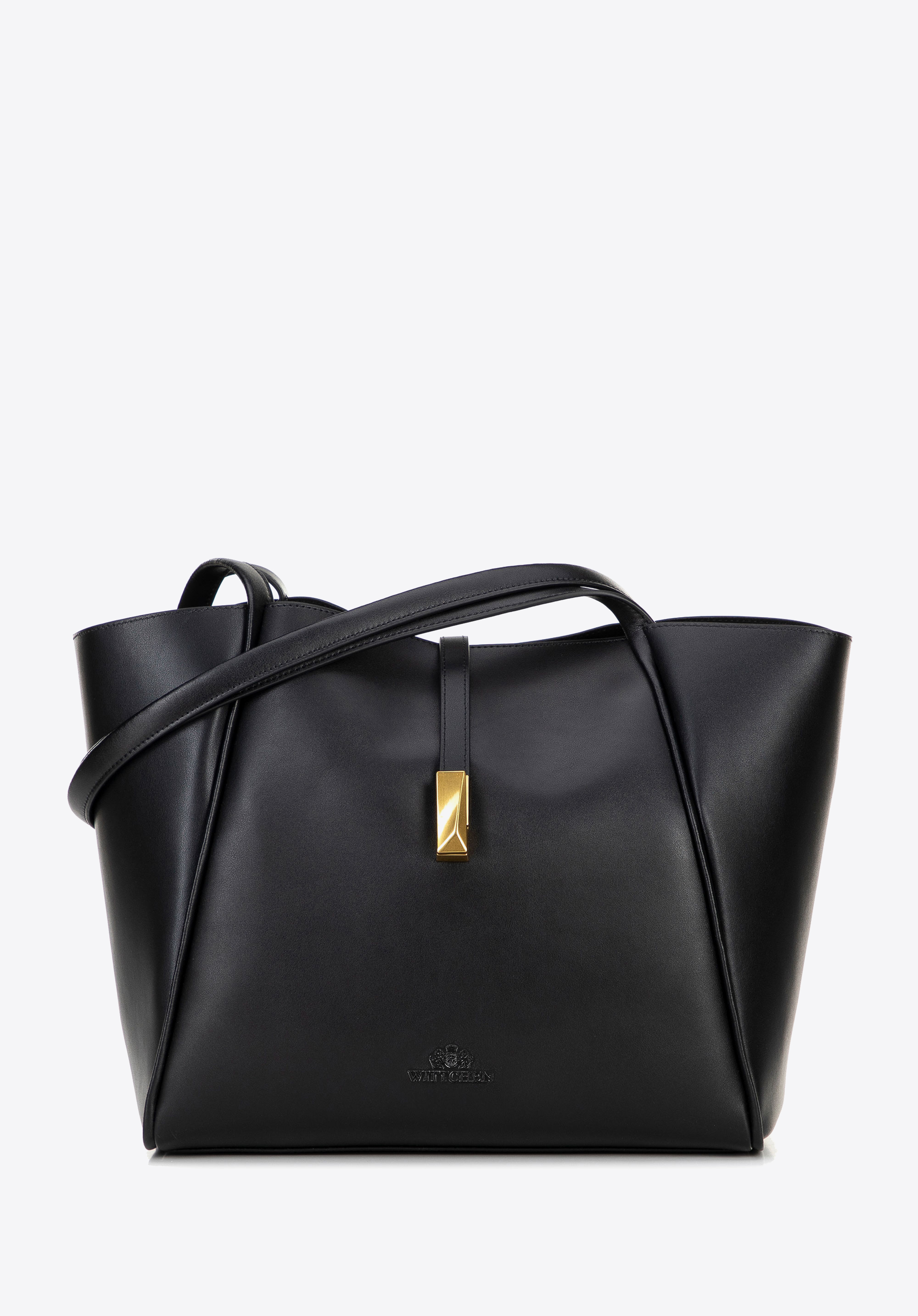 Dámská kožená kabelka s odnímatelnou kapsou, černo-zlatá, 100-4E-201-1G, Obrázek 1