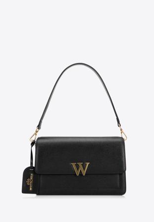 Dámská kožená kabelka s písmenem "W", černo-zlatá, 98-4E-202-1, Obrázek 1